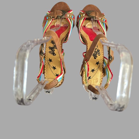 Naughty Monkey 4" Heel Multi Colored Strappy Buckle Sandals Women Size 8.5 - Picture 7 of 13